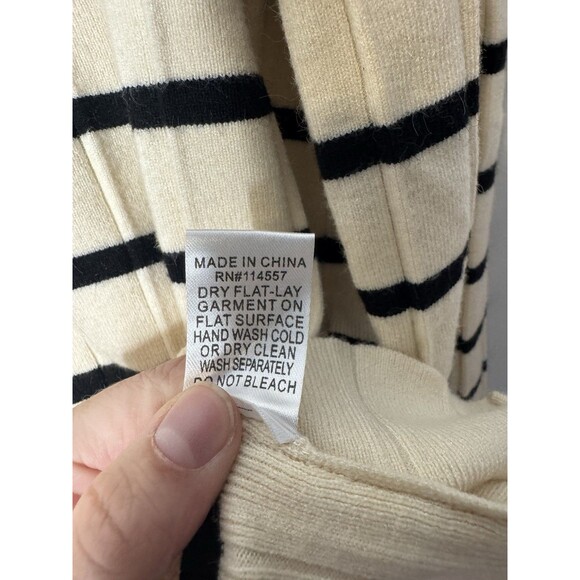 THML Anthropologie Women Sweater Mock Neck Striped Jumper Ivory Black Medium - Picture 4 of 5